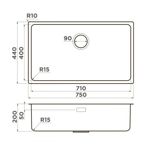 Кухонная мойка Omoikiri Tadzava 75-U/I Ultra 15-IN нерж. сталь/нержавеющая сталь, 4997119