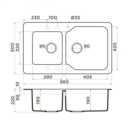 Кухонная мойка Omoikiri Maru 86-2-GR Tetogranit/leningrad grey, 4993575