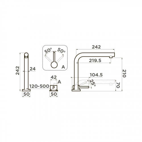 Смеситель для кухни Omoikiri Nara-BN латунь/нержавеющая сталь, 4994328