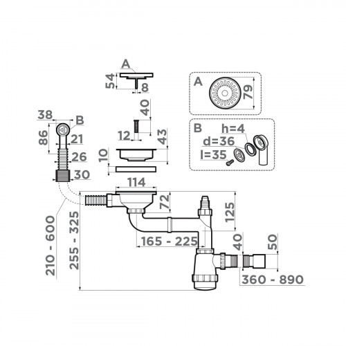 Арматура для одночашевых моек с круглым переливом Omoikiri WK-1CL-R-AB022, 4956615