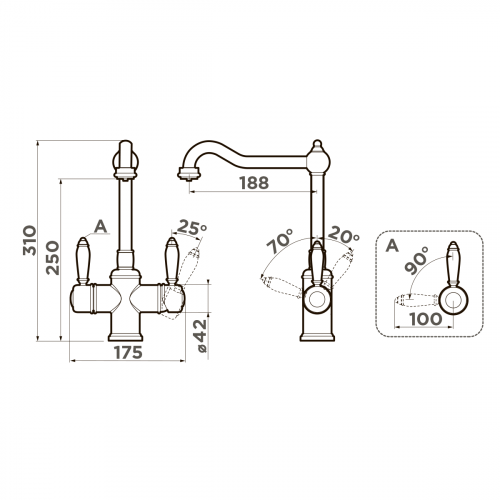 Смеситель для кухни Omoikiri Tottori-AB-022 латунь/античная латунь, 4994009
