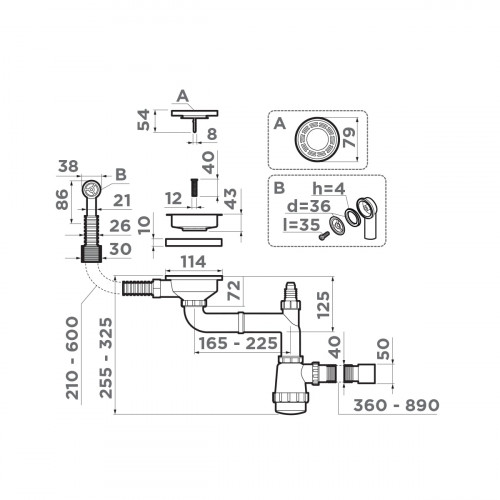 Арматура для одночашевых моек с круглым переливом Omoikiri WK-1-R-AB022, 4956487