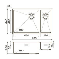 Кухонная мойка Omoikiri Taki 69-2-U/IF-L Side-GB нерж. сталь/графит, 4997050