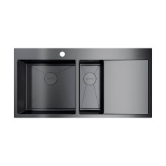 Кухонная мойка Omoikiri Akisame 100-2-L-GM нерж. сталь/вороненая сталь, 4973103