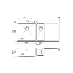 Кухонная мойка Omoikiri Akisame 100-2-L-GM нерж. сталь/вороненая сталь, 4973103
