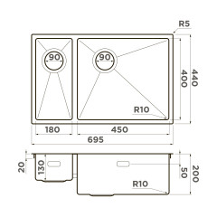 Кухонная мойка Omoikiri Taki 69-2-U/IF-R Side-LG нерж. сталь/светлое золото, 4993184
