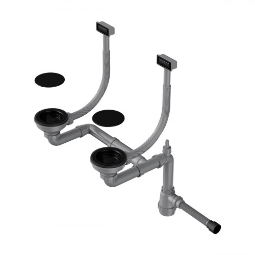 Арматура для двухчашевых моек с прямоугольными переливами и декоративными элементами для корзины Omoikiri WK-2C-GB, 4956759