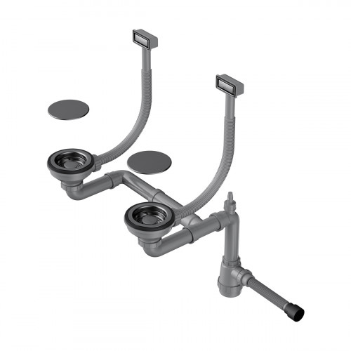 Арматура для двухчашевых моек с прямоугольными переливами и декоративными элементами для корзины Omoikiri WK-2C-GM, 4956498