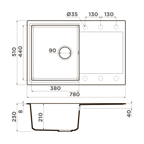 Кухонная мойка Omoikiri Daisen 78T-DC Tetogranit/темный шоколад, 4993526