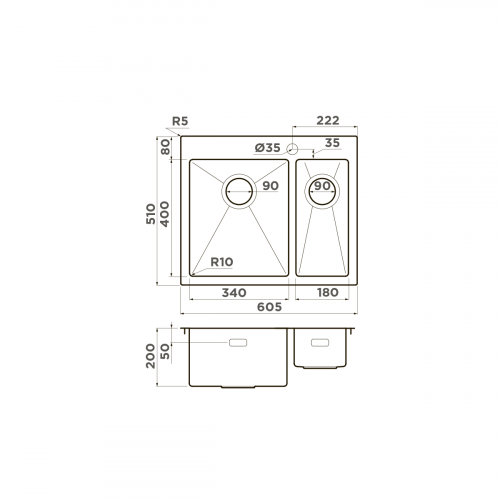 Кухонная мойка Omoikiri Akisame 60-2-L-IN нерж. сталь/нержавеющая сталь, 4993775