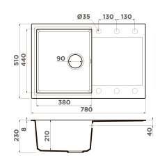 Кухонная мойка Omoikiri Daisen 78T-WH Tetogranit/белый, 4993522