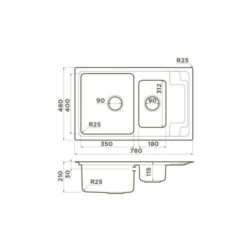 Кухонная мойка Omoikiri Mizu 78-2-IN нерж. сталь/нержавеющая сталь, 4973731