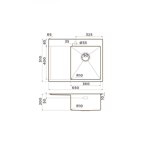 Кухонная мойка Omoikiri Akisame 65-R-LG нерж. сталь/светлое золото, 4973084