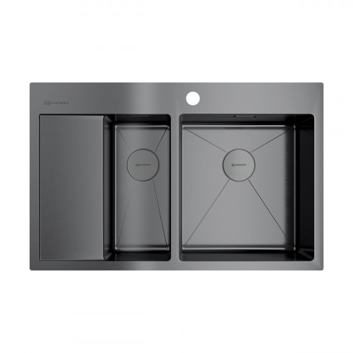 Кухонная мойка Omoikiri Akisame 78-2-R-GM нерж. сталь/вороненая сталь, 4973102