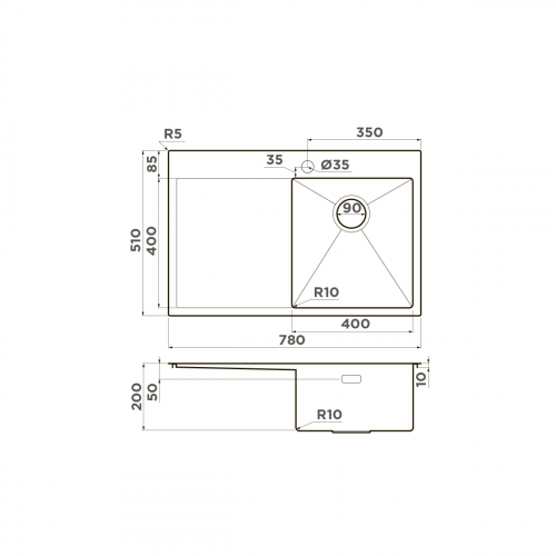 Кухонная мойка Omoikiri Akisame 78-R-IN нерж. сталь/нержавеющая сталь, 4973061