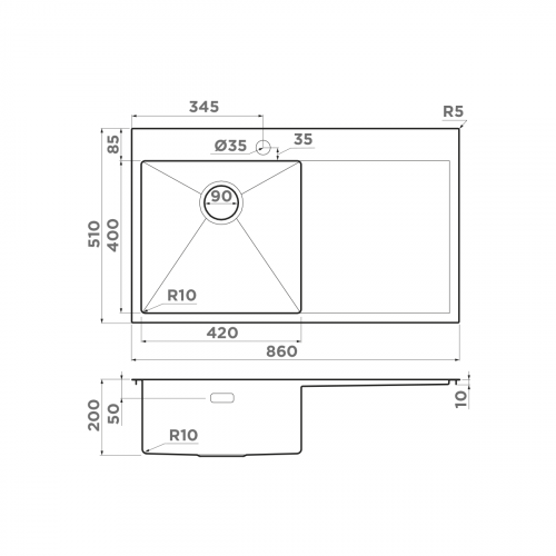 Кухонная мойка Omoikiri Akisame 86-L-IN нерж. сталь/нержавеющая сталь, 4993760