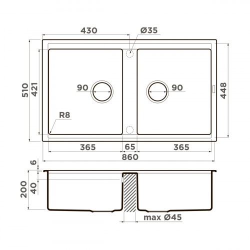 Кухонная мойка Omoikiri Kitagawa 86-2-WH Artceramic/белый, 4993806