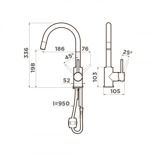Смеситель для кухни Omoikiri Shinagawa-S-BN латунь/нержавеющая сталь, 4994336