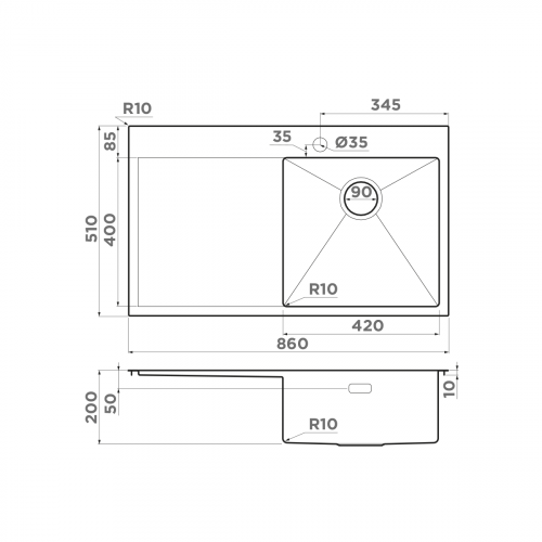 Кухонная мойка Omoikiri Akisame 86-R-IN нерж. сталь/нержавеющая сталь, 4993763